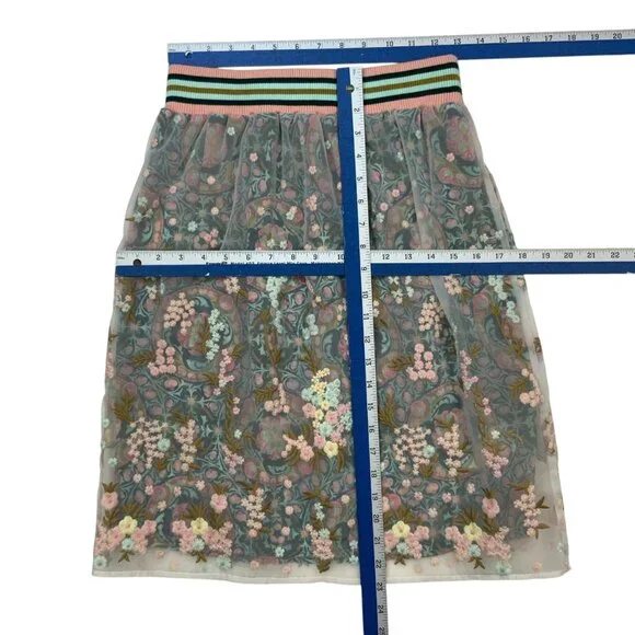 Anna Sui Sui Floral Skirt S Sheer Overlay Embroidered - Picture 5 of 12